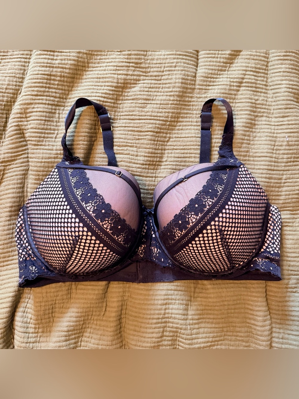 Cacique Black Lace & Mesh Balconette Bra 44DDD